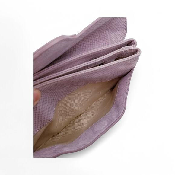 TALBOTS Soft Lilac Gray Leather Clutch Snake Texture Emboss - Picture 5 of 7